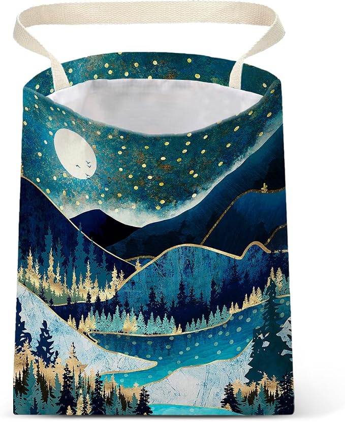 Car Trash Bag Hanging No Snap Small Garbage Bag for Car Back Seat Cute Printed One-handed Strap Trash Bags Car Accessories-Mountain Moon Lake Car Trash Bags