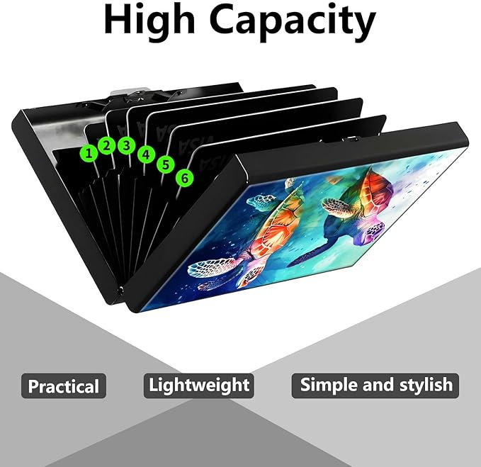 Credit Card Holder, Sea Turtles Design Mini RFID Blocking Aluminum Wallet Slim Metal Hard Case Shell Travel Wallet ID Case Small Credit Cards Case Business Cards for Women Men Girls