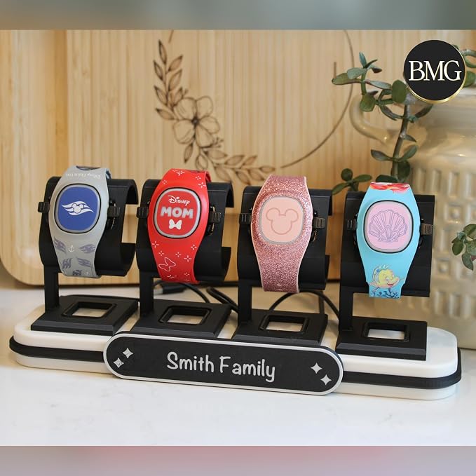 Customizable MagicBand Charging Station Compatible with Disney’s MagicBand+ (White & Orange, 5 Band Holder)