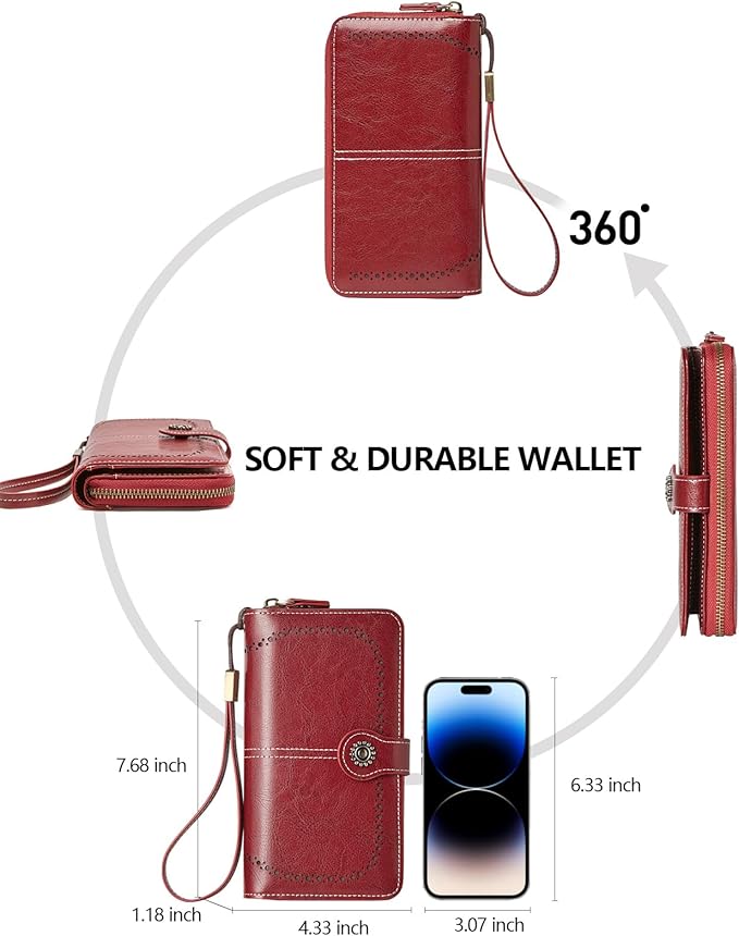 TFKGS Wallet for Women RFID Blocking Leather Large Capacity Card Holder Ladies Phone Clutch Travel Long Purse Wristlet | RFID Blocking, Leather, Large Capacity, Ladies, Travel