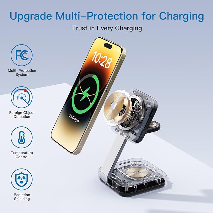 RYND 2026 Traveling Wireless Mag-Safe Fast Charging Station,Magnetic 3 in 1 Charger with iPhone 17 16 15 14 13 12 Pro Max Plus,Apple Watch Series & Air pods 4 3 2 Pro-Gifts for Wife & Husband(Black)