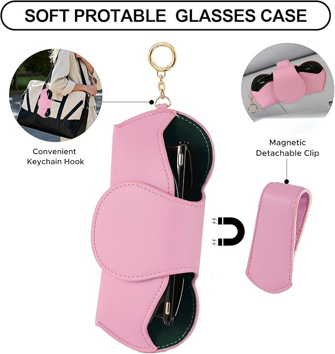 KINIVA Sunglasses Holder for Car Visor Faux Leather Glasses Case with Detachable Clips for Car Visor Automotive & Travel