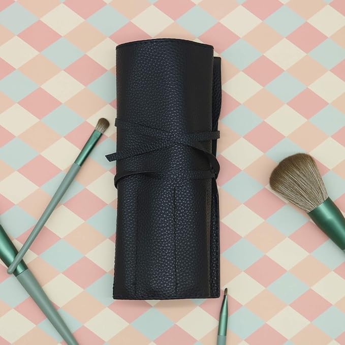 Bird&Fish Makeup Brush Case Travel, makeup brush case roll up,brush holder makeup,Holder Organizer Brushes Pouch Cosmetic Bag for Travel，Rolling Bag Storage Case PU Leather