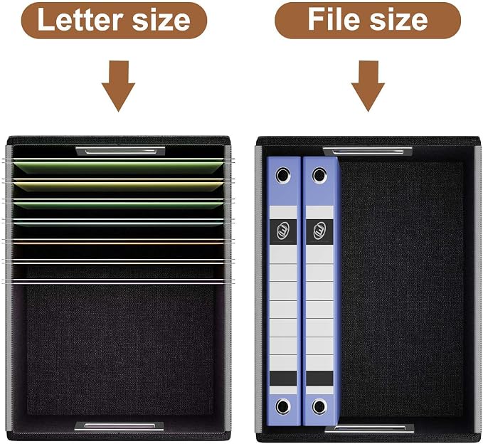 File Organizer Boxes with Lids, Collapsible Faux Leather Hanging File Folder Box Organizer with Plastic Slide, Decorative Home/Office Filing System Boxes for File and Folders Storage