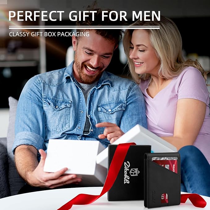 Zitahli Bifold Wallets for Men - Slim RFID Leather Credit Card Holder for 6-11 Cards, Minimalist Thin Wallet with ID Window & Cash Slot,Front Pockt Carteras Para Hombres, Birthday Gifts for Men | Slim, RFID Blocking, Premium, Front Pocket, Gift Box, Le...