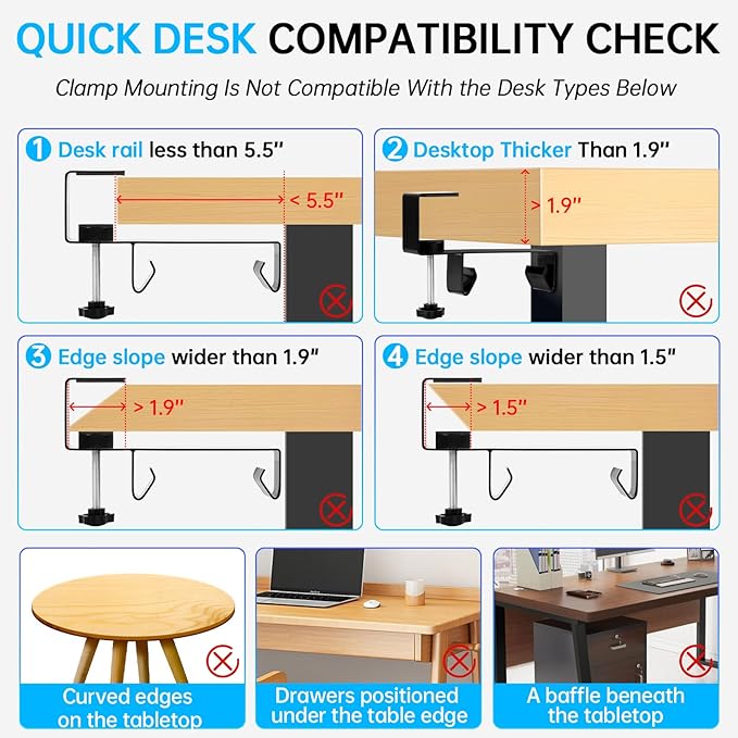 Under Desk Cable Management Tray No Drill, 36" Clamp Mount Under Desk Cord Organizer for Standing Desk Cable Management, Fabric Cord Organizer Fabric for Office Home, Black