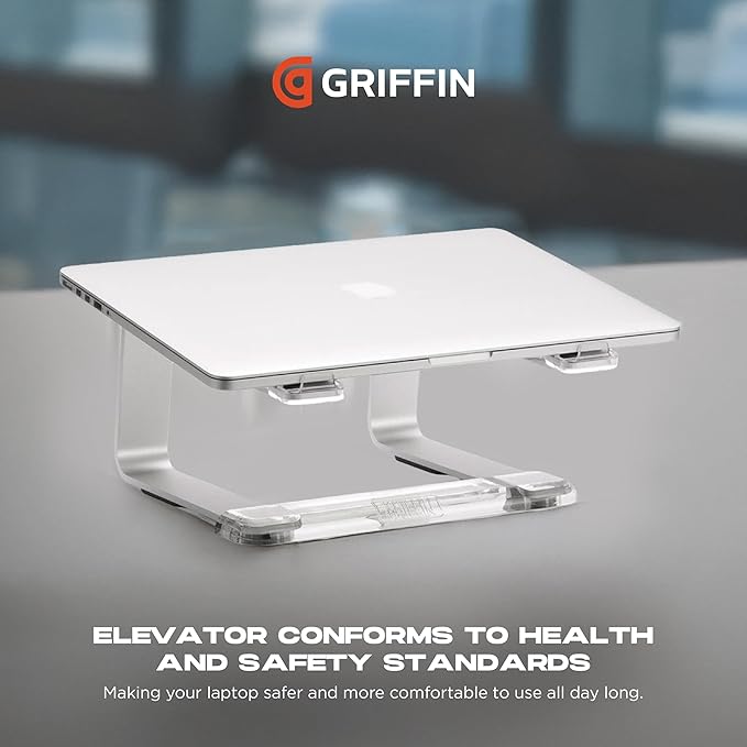 Griffin Elevator Laptop Stand - Ergonomic Computer Riser & Laptop Mount Made of Sturdy Brushed Aluminum - Supports Posture & Elevates Workspace with a Minimal Design, Classic Clear (2.5 Oz)