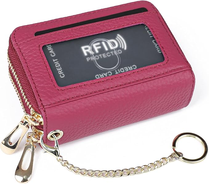 imeetu RFID Credit Card Holder, Small Leather Zipper Card Case Wallet for Women