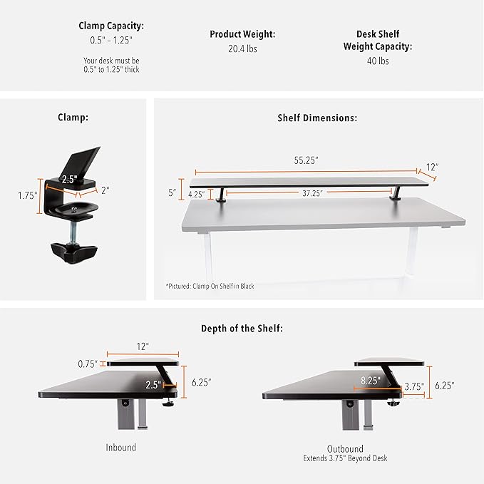 Stand Steady 55 Inch Clamp On Desk Shelf | Large Monitor Riser Supports 3 Screens for Extra Storage | Ergonomic Monitor Stand Securely Attaches to Surface with Clamp Base - No Screws (55 In / Maple)