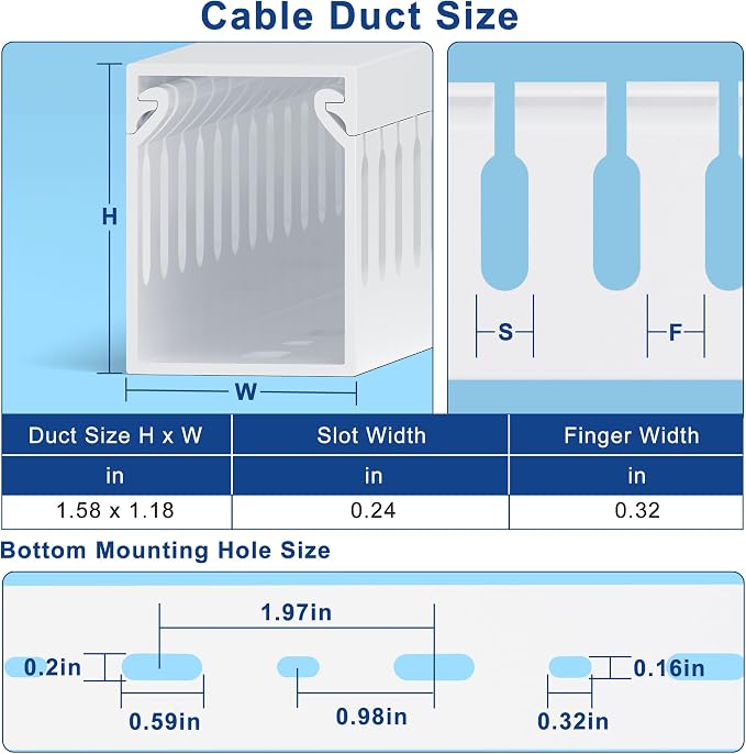 ZhiYo H1.6in W1.2in Professional Server Rack Cable Management Raceway, 6ft (2 x L3ft) Cable Raceway Kit, Electrically Safe PVC Open Slot Wire Raceway for Under Desk/Computer/Network Cords, White