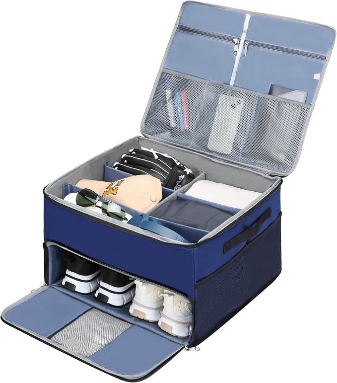 Golf Trunk Organizer for Golf Shoes Clothes Gloves Hats Large Collapsible Golf Storage Box with 4 Dividers Water-Resistant Golf Shoe Bag for 2 Pair of Shoes Golfing Accessories for Men Women Golfers
