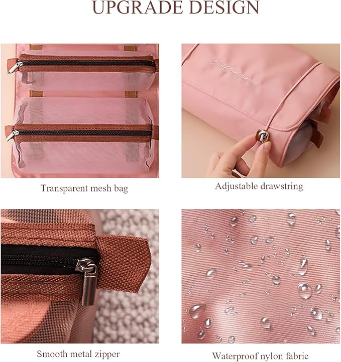 LumiSyne 4 In 1 Detachable Toiletry Bag Hanging Roll-Up Makeup Bag Large Capacity Travel Wash Bag Mesh Cosmetic Bag Portable Foldable Toiletry Bag Waterproof Cosmetic Organizer Bag For Travel Daily