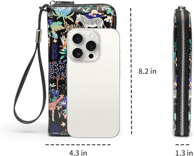 Rfid Blocking Wristlet Large Wallet for Women Credit Card Holder Bifold Designer Zipper Phone Long Wallet Purse Animal Park