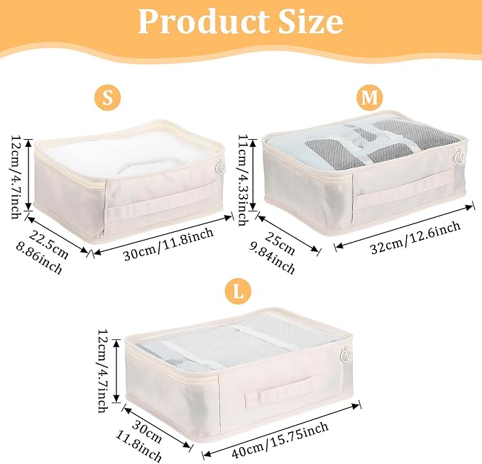 12 Pcs Packing Cubes for Suitcase Travel Luggage Bags Bulk Mesh Organizer Set for Hiking Camping Backpacking Clothes Accessories(Light Khaki, S, M, L Size)