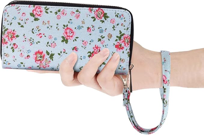 Cellphone Wallet for Women Dual Zipper Long Purse with Removable Wristlet