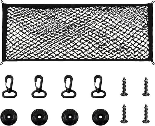 Car Rear Cargo Net, Adjustable Elastic Trunk Storage Net with Mounting Screws & Hooks, Envelope Style Mesh Organizer Cargo Netting for SUV Pickup Truck, Car Accessories (Large)