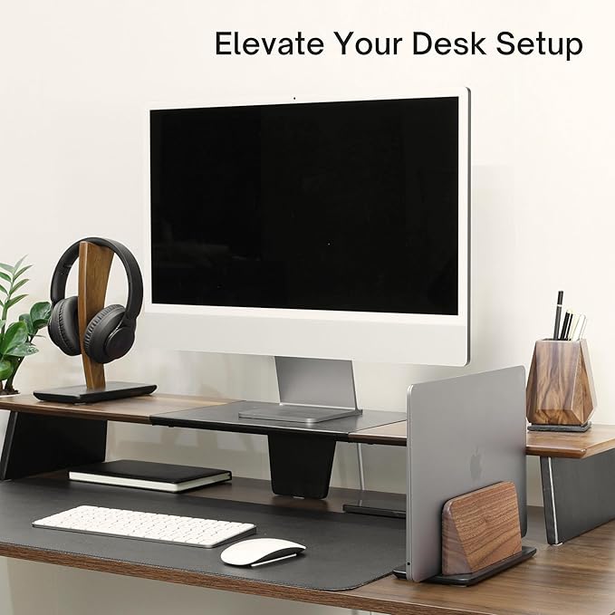 Vertical Laptop Stand, Solid Black Walnut Body & Black-Finished Ash Wood Base, Wood Laptop Holder Vertical for Desk - Adjustable Dock (0.47"-1.57" Width) Fits Most Laptops, MacBooks