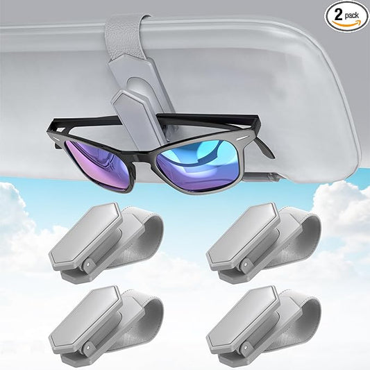 Veharvim Sunglass Holder for Car (One-Handed-Operation, Gentle & Secure Hold, Silicone Padded, Universal Fit, Metal Clip) Visor Sunglass Holder Clip,Visor Sunglass Car (Grey, 4 Pack)