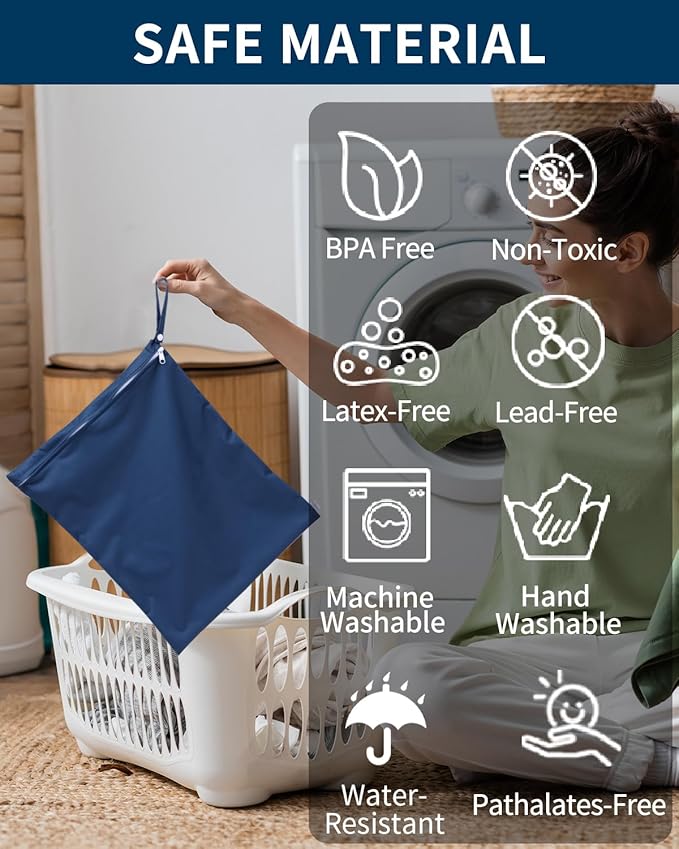 babygoal Travel Laundry Bags 2 Pack, Ideal for Travel, Gym and Swimming-Washable Waterproof Wet Dry Bags for Dirty Clothes, Bathing Suits and Swimsuits(olive green and lake blue)