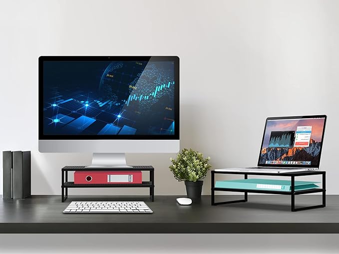CAXXA 2-Tier Metal Laptop PC Monitor Stand Riser MAX 50 LBS Loading for Monitor, Printer,Black