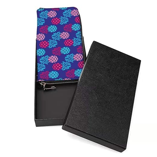 Unisex Zip Around Wallet for Adults Teens Bright Blue And Pink Pineapple Coin Pouch Cash Pocket PU Leather Wallets Card Holder Organizer Designer Purse with Wristlet Strap