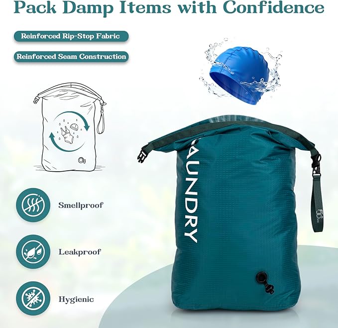 Travel Laundry Bag, Vacuum Compression Dirty Clothes Travel Bag, Waterproof Wet/Dry Space-Saving Laundry Storage Organizer, Smell Proof Storage Bag for Clothing, Swimming, Yoga, Gym, Camping