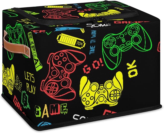 Game Controller Storage Bins With Zipper Lid, Collapsible Trunk Organizer, Car Organizers and Storage Bins with Lids, Decorative Storage Boxes with Handle, Home Storage Baskets for Organizing