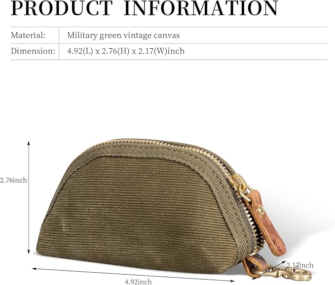 Gexmil Coin Purse with Zipper, Pure Premium Cotton, Mini Coin Pouch for Women Men, Change Wallet,Army Green