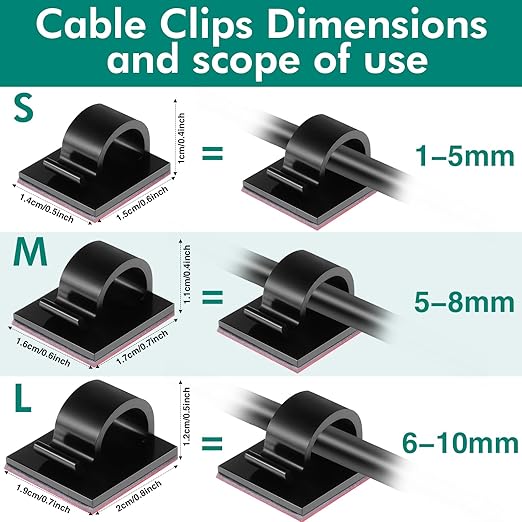 Namalu 60 Pieces Mini Cable Clips Hooks Christmas Light Clips Self Adhesive Light Hooks Cord Clips for Desk Outdoor String Lights(Medium,Black)