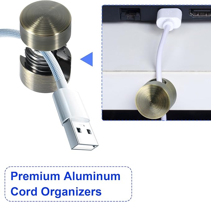 10 Sets Charger Holders for Cords, Antique Copper Color Adjustable Cable Anchor Holders, Adhesive Metal Cord Clips, Cable Management Wire Organizers for Desk, Office, Nightstand
