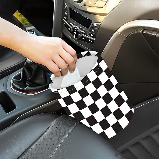 Car Trash Bag Black and White Chess Waterproof Trash Small Car Can Portable Collapsible Car Garbage Can Hanging for Back Seat Floor or Hanging Headrest Car Decor Road Trip Essentials