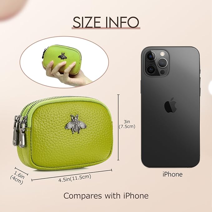 imeetu Women Leather Coin Purse, Small 2 Zippered Change Pouch Wallet