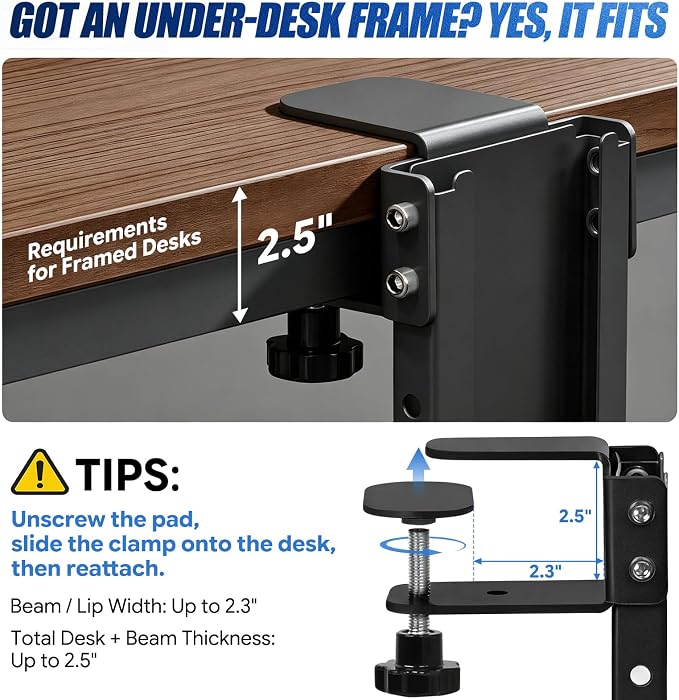 TooCust Adjustable Under Desk PC Mount, Heavy Duty No Drilling Clamp Mount on Desk Fits Most PC Tower 14.5”-22.4” (H) , Thickened & Ultra Strong CPU Holder for Standing Desk & Home Office, Black