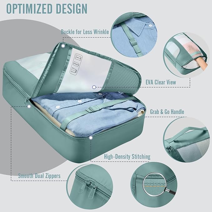 Veken 8 Set Packing Cubes for Travel Essentials, Suitcase Organizer Bags in 4 Sizes, Carry-On Luggage Accessories with Large Laundry & Hanging Toiletry Bag, Must-Have for Airplane, Road Trip & Camping