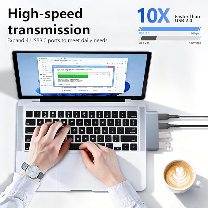 USB 3.0 Hub | Premium USB hub for Laptops Cable-Free Plug-and-Play Design, USB Splitter Seamlessly Integrated with Your Device Wide Compatibility with Laptops, Desktops and Most USB-Enabled Devices