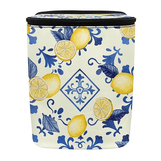 Biyejit Lemon Floral Car Trash Can with Lid, Cute Leakproof Car Trash Garbage Bag Hanging Vehicle Trash Bin Small Portable Automotive Garbage Cans Organizer for Back/Front Seat/Console