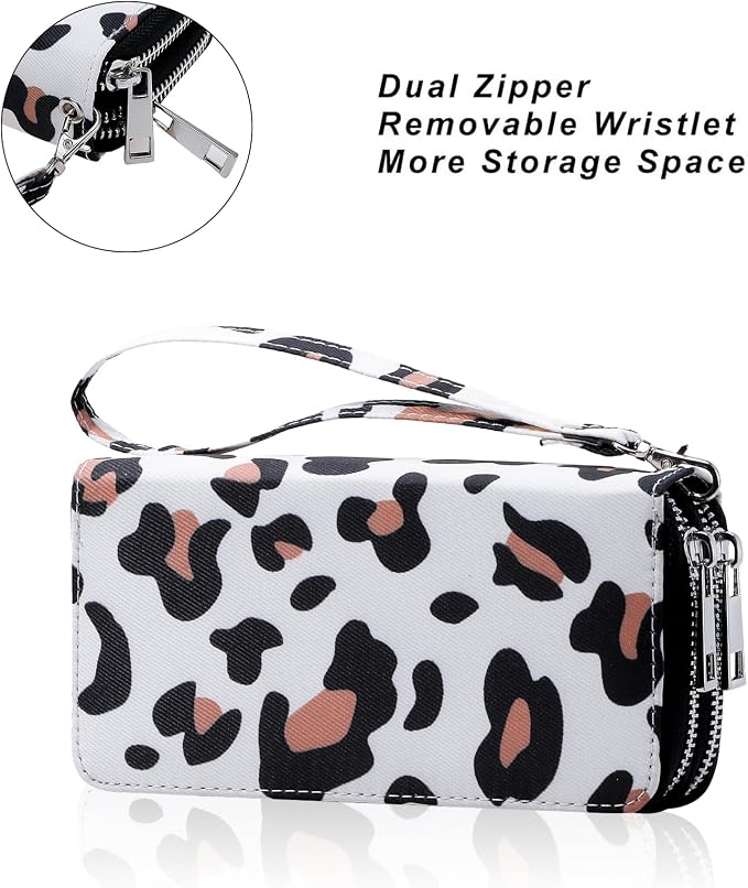 Cellphone Wallet for Women Dual Zipper Long Purse with Removable Wristlet