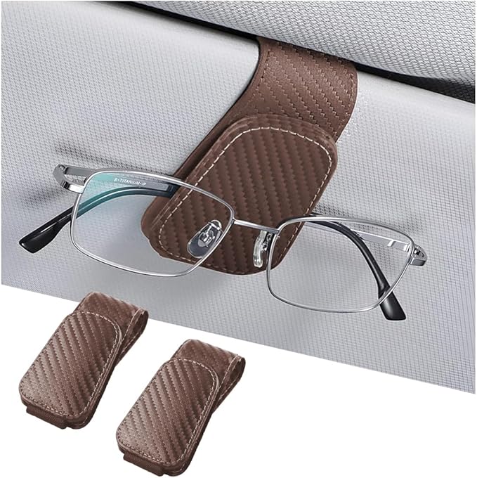 AICEL Sunglasses Holders for Car Sun Visor, Leather Eyeglasses Hanger Mounter, Magnetic Glasses Holder and Ticket Card Clip, Auto Interior Accessories Universal for SUV Pickup Truck