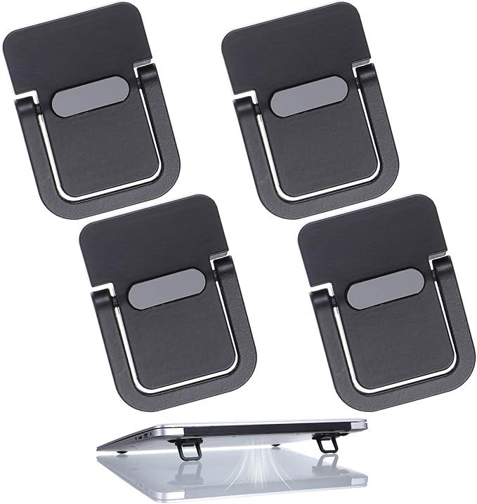4PCS Portable Keyboard Riser Self Adhesive Laptop Stand Invisible Mini Computer Feet for Desk Computer Keyboard Stand Laptop Holder with Anti Slip Silicone(Black)