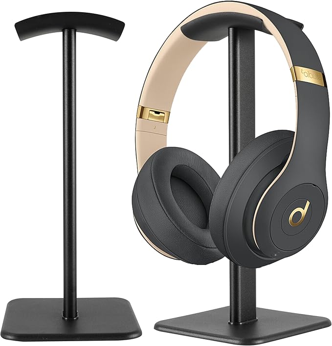 Headset Stand - Headphone Holder for Desk with Aluminum Hanger Compatible with All Over-Ear On-Ear Computer Xbox One PS5 PS4 PC Game Telephone Headsets (Black)