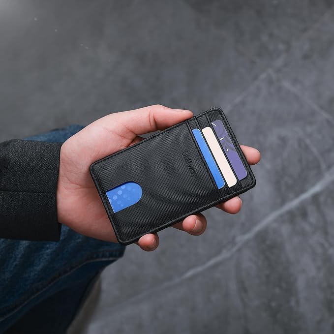 Buffway Mens Slim Wallet, Minimalist Thin Front Pocket Leather Credit Card Holder with RFID Blocking for Work Travel | Minimalist, Thin, Front Pocket, Credit Card Holder, RFID Blocking, for Work Travel