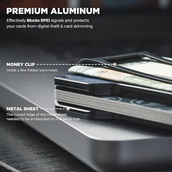 VULKIT Men's Metal Wallet with Money Clip Slim Credit Card Holder, Minimalist Business Card Case Front Pocket Wallet for Men(Retro Navy)