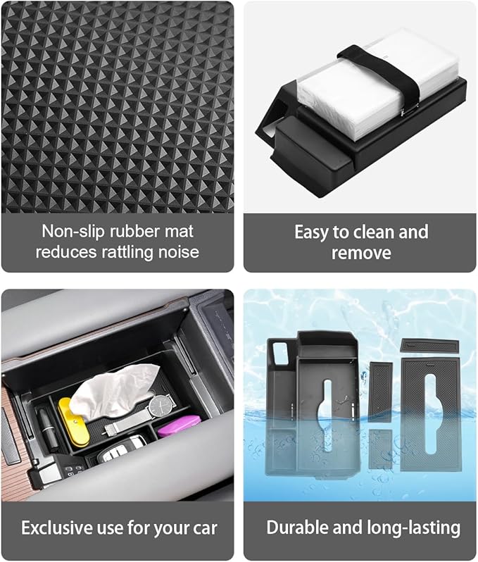 CDEFG Center Console Organizer Tray Compatible with 2021-2024 2025 Toyota Sienna with Tissue Slot, 2025 Sienna Middle Console Organizer Armrest Compartment Storage Box with Tissue and Elastic Band