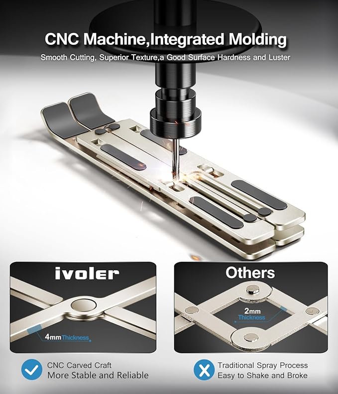 ivoler Laptop Stand, Laptop Holder Riser Computer Tablet Stand, 6 Angles Adjustable Aluminum Ergonomic Foldable Portable Desktop Holder Compatible with MacBook,iPad, HP, Dell10-15.6??Starlight