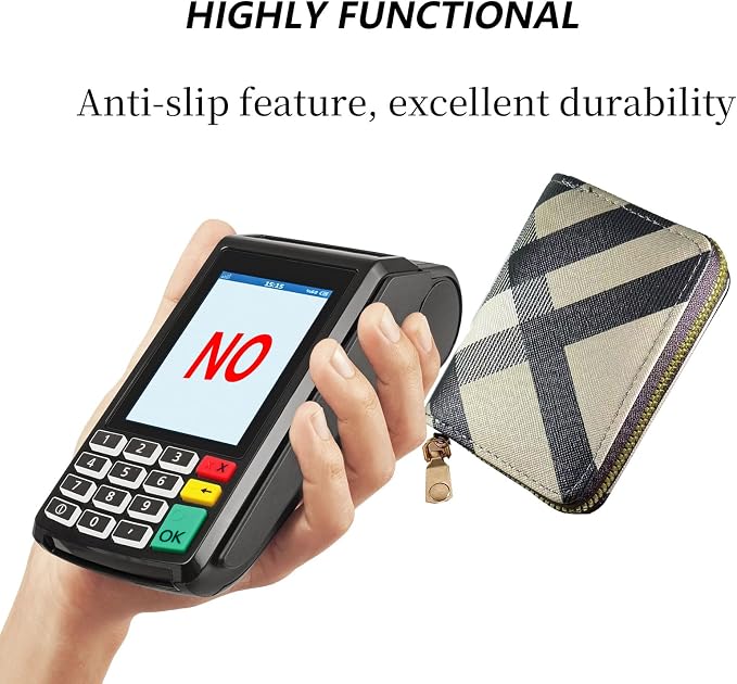 Ladies change card bag, zip storage bank card case, small portable 11 large capacity pouch, holds banknote change credit card(Striped grey)