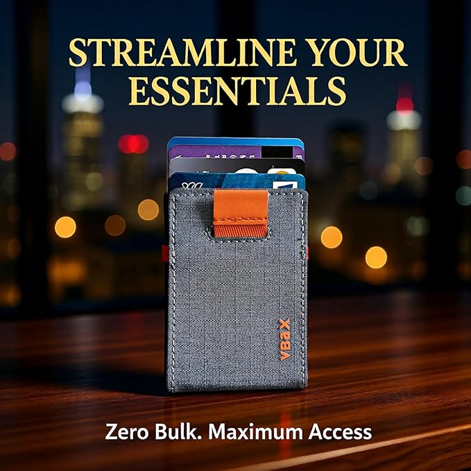 RFID Minimalist Slim Wallet for Men and Women, Holds Up to 12 Cards, Cash, Key Thin and Lightweight Credit Card Holder (Grey Microfiber – Ember Edition)