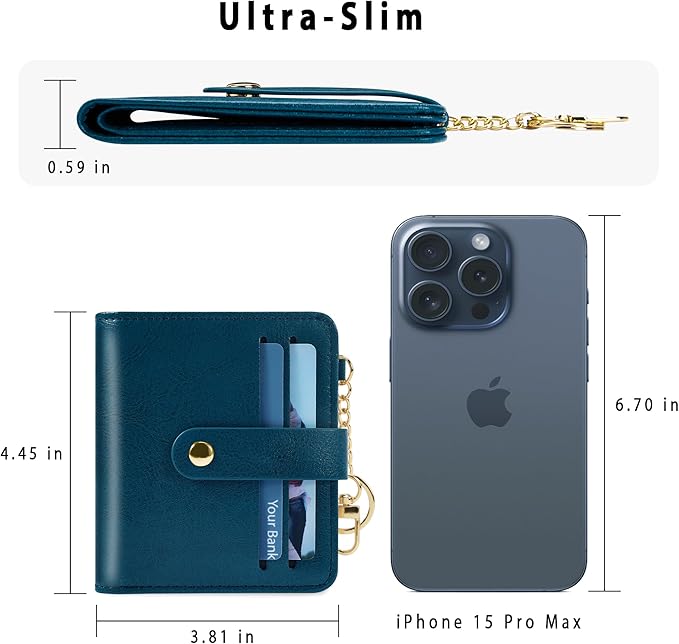 Airkit Small Wallets Woman RFID Blocking Leather Credit Card Holder - with ID Window - Card Wallets for Women - with Zipper Coin Purse - Keychain Wallet