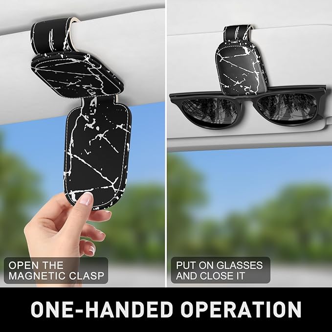 Sunglasses Holder for Car Visor, Magnetic Leather Car Sunglass Holder, Car Sun Visor Glasses Hanger Clip, Car Interior Accessories for Women Men, Fits All Size Eyeglasses
