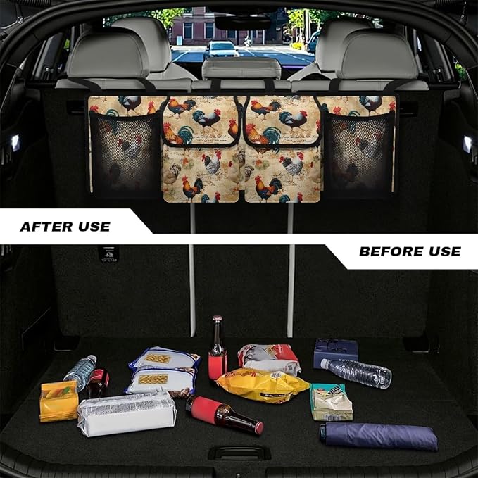 Chicken Rooster Car Trunk Organizer Collapsible Back Seat Large Storage Organizer Bag Auto Trunk Cargo Organizer Groceries Tote Fits for SUV Trucks Sedan