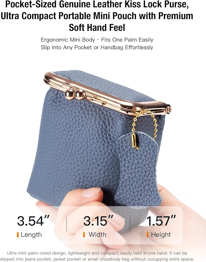Litchi Leather Coin Purse for Women, Portable Vintage Wallet Mini Lipstick Holder Fashion Solid Color Kiss Lock Key Storage Square Pouch (Green)